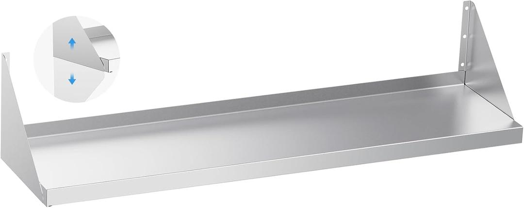 Stainless Steel Shelf Wall Mounted 12" x 48" 320lb, Commercial Stainless Steel Shelves with Reversible Brackets, Heavy Duty Metal Floating Shelving for Kitchen, Restaurant, Garage, Bar