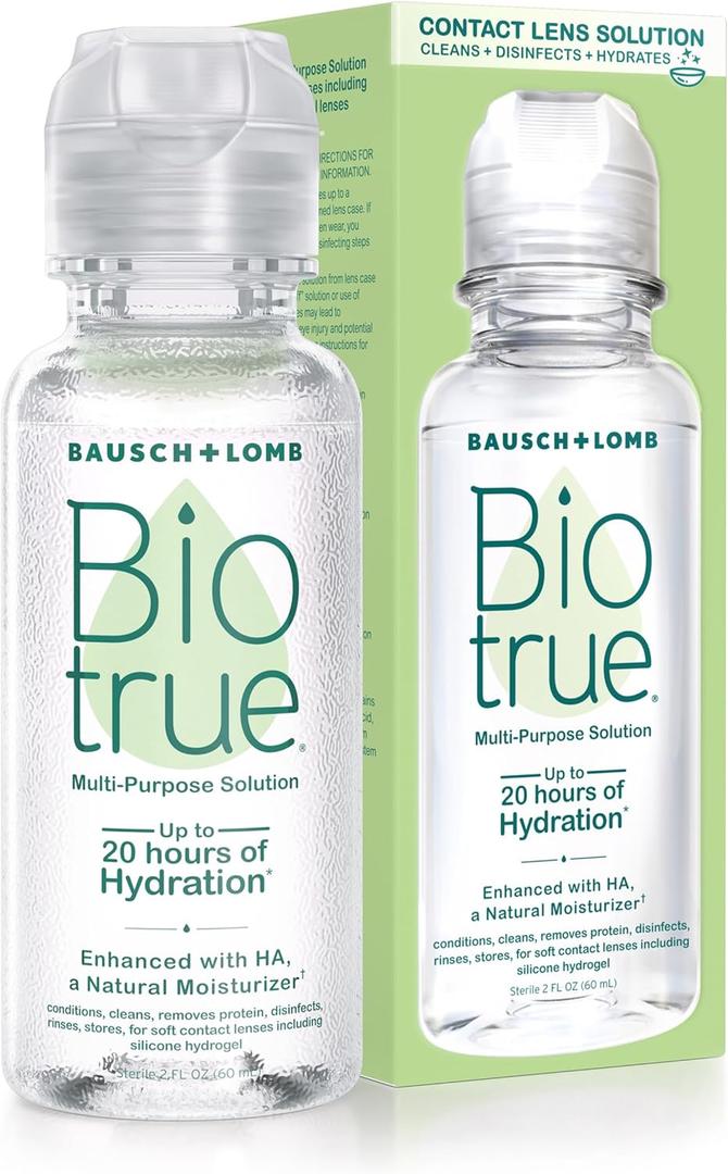 Biotrue Contact Solution, Multi-Purpose Lens Solution for Soft Lenses, Cleans, Disinfects, Removes Protein Build-Up, Dirt & Debris, Hydrates, Stores & Conditions Contacts, 2 Fl Oz (Pack of 4)