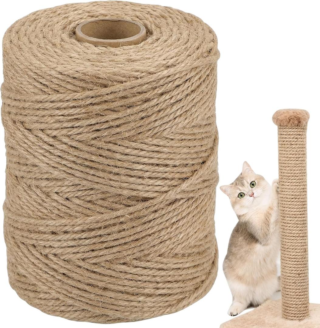 Natural Sisal Rope for Cat Scratcher, 1/4 Inch x 164 Feet Cat Rope, Heavy Duty Sisal Twine for Cats Scratching Post Replacement, and Crafts Gardening Home Decorating