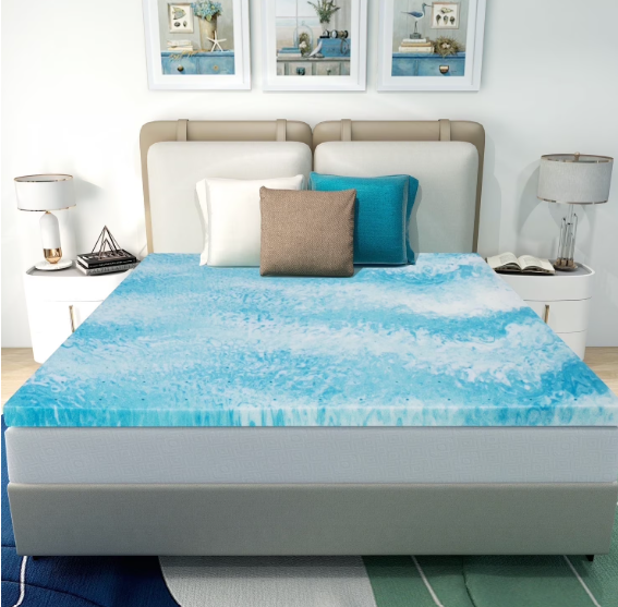 Airdown Full Size 2 Inch Memory Foam Mattress Topper - Gel Infused Ventilated Bed Topper, Blue, Full