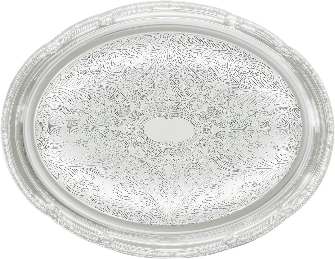 Winco CMT-1014 0.5mm Oval Tray, 14-Inch by 10-Inch, Chrome,Medium