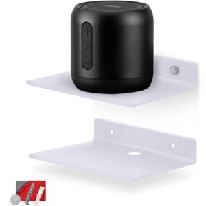 2-Pack 6" Floating Metal Wall Shelf for Books, Organizer, Speakers, Plants, Cameras, Books, Decor Display, Storage, Routers & More Wide Universal Holder Shelf by Brainwavz (White)