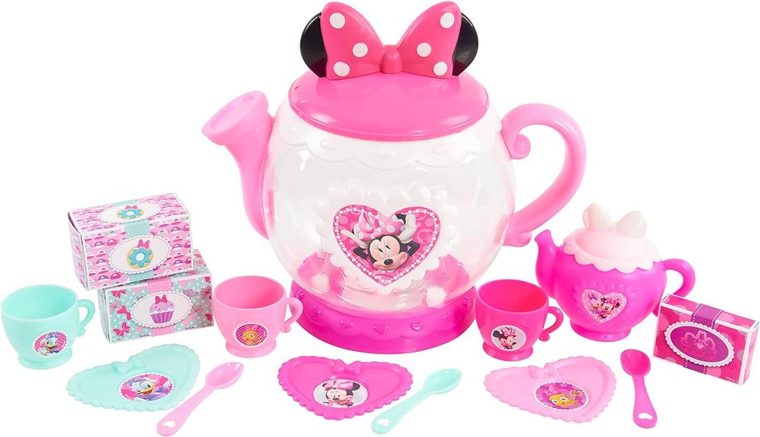 Disney Junior Minnie Mouse Terrific Teapot, Preschool Pretend Play Tea Set, 14-Pieces, Kids Toys for Ages 3 Up by Just Play (Large, Multicolor)