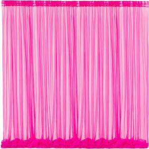 10x10 Hot Pink Tulle Backdrop Curtains for Parties, Sheer Backdrop Curtain Wedding Photo Background Drapes for Baby Shower Photography Birthday Party