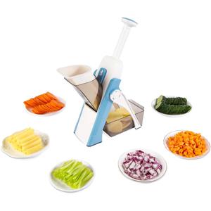 ONCE FOR ALL Safe Mandoline Slicer 5 in 1 Vegetable Cutter, Strips Julienne Dicer Adjustable Thickness 0.1-8 mm for Kitench Fast Meal Prep (Light Blue)