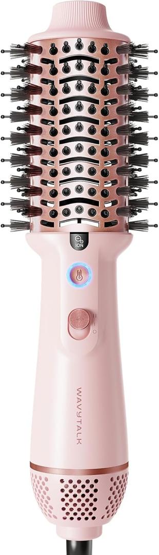 Wavytalk Dual Voltage Hair Dryer Brush for Europe and International Travel, 110V-240V Mini Jet Brush, Ionic Hair Dryer Brush Reduces Damage, Anti-Frizz Straight Hair, Curls and Blowouts, Volumizing (Pink)