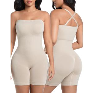 SIMIYA Shapewear Bodysuits Built in Bra, Tummy Control Strapless/strap Top for Women, Full Body Shaper Seamless Waist Trainer (Beige), XL