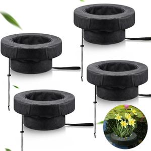 Treela 4 Pcs Fabric Floating Plant Pot Small Floating Water Garden Pond Planter Baskets Floating Soft Soil Plant Corral Black Waterproof Aquatic Plant Flower Islands (10 Inch)