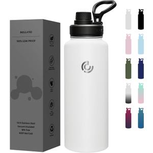 Sports Water Bottle 40oz, Insulated Water Bottle with Handle,Stainless Steel,Simple Modern,Suitable for Travel, School, Boy, Girl(White)
