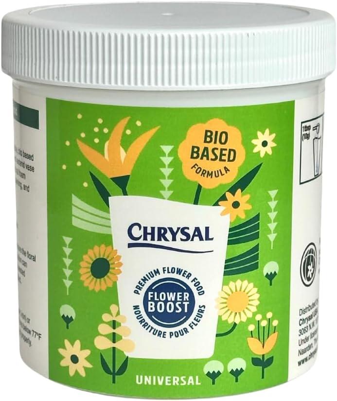 Chrysal Bio-Based Flower Food  Universal Flower Preservative for Fresh Cut Flowers  Eco-Friendly 10 oz Jar with Scoop  Extends Vase Life by Up to 60% (EXP 05/05/27)