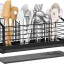 Extra Large Utensil Holder for Kitchen Counter, Kitchen Cooking Utensil Holder Organizer Kitchen Utensil Racks with Drying Base Cooking Tools Storage for Countertop Sink Cutlery Holder, 4 Compartments (Black)