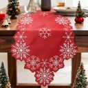 Christmas Table Runner with Snowflake Embroidery, Winter Table Runner for Dining Room,Red Elegant Christmas Table Decor 1336IN