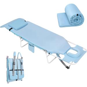 3 in 1 Women Comfort Backpack Tanning Beach Chair with Face Hole & Cushion | Portable Folding Lounge Sun Chair for Adults Outside Reading Sunbathing Poolside Camping | Reclining 6 Position | Blue