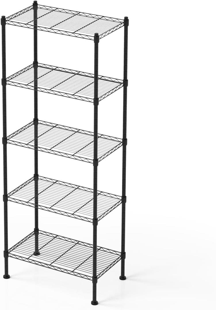 5 Tier Shelving Unit, 176 LBS Per Shelf Height Adjustable Narrow Storage Shelves, Heavy Duty Metal Garage Metal Shelves for Kitchen, Restaurant, Pantry, Laundry, 23"x 13.4"x 59", Black