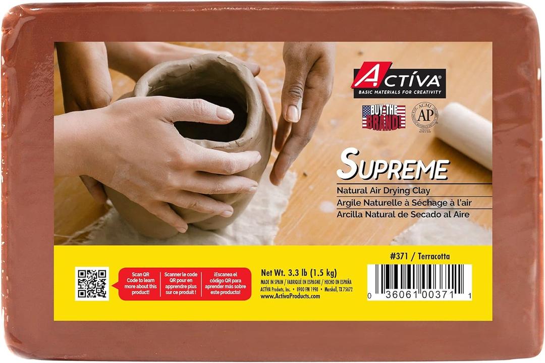 Activa Supreme Artist's Air-Dry Clay, Terracotta, 3.3 lbs (1.5 kg) | Ultra-Fine & Exceptional Plasticity for Studio, Classroom & Hobby Use