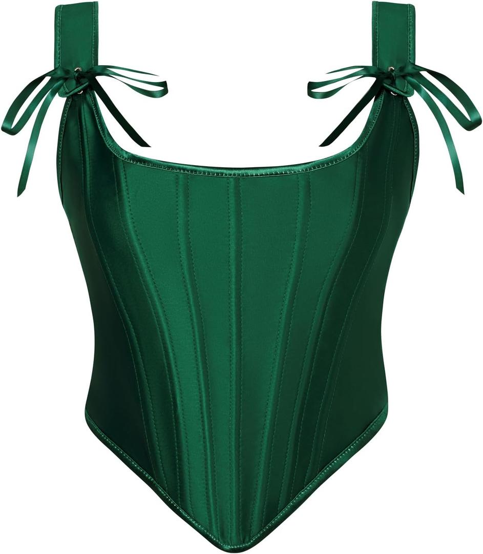 Scarlet Darkness Corset Tops for Women Renaissance Boned Overbust Bustier Corset Top (16, Deep Green)