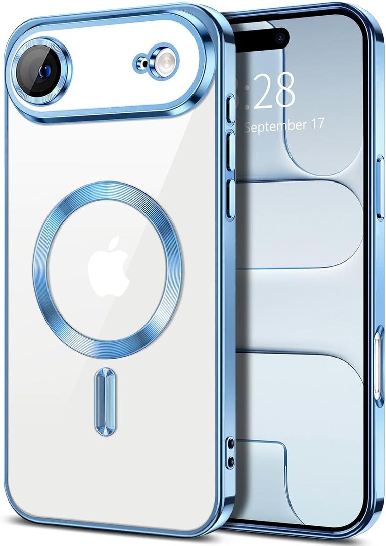 Hython Magnetic Clear for iPhone Air Case with Camera Lens Protector [Compatible with MagSafe] Luxury Plating Edge Slim Soft TPU Cover Protective Phone Case for iPhone Air 6.5", Light Blue