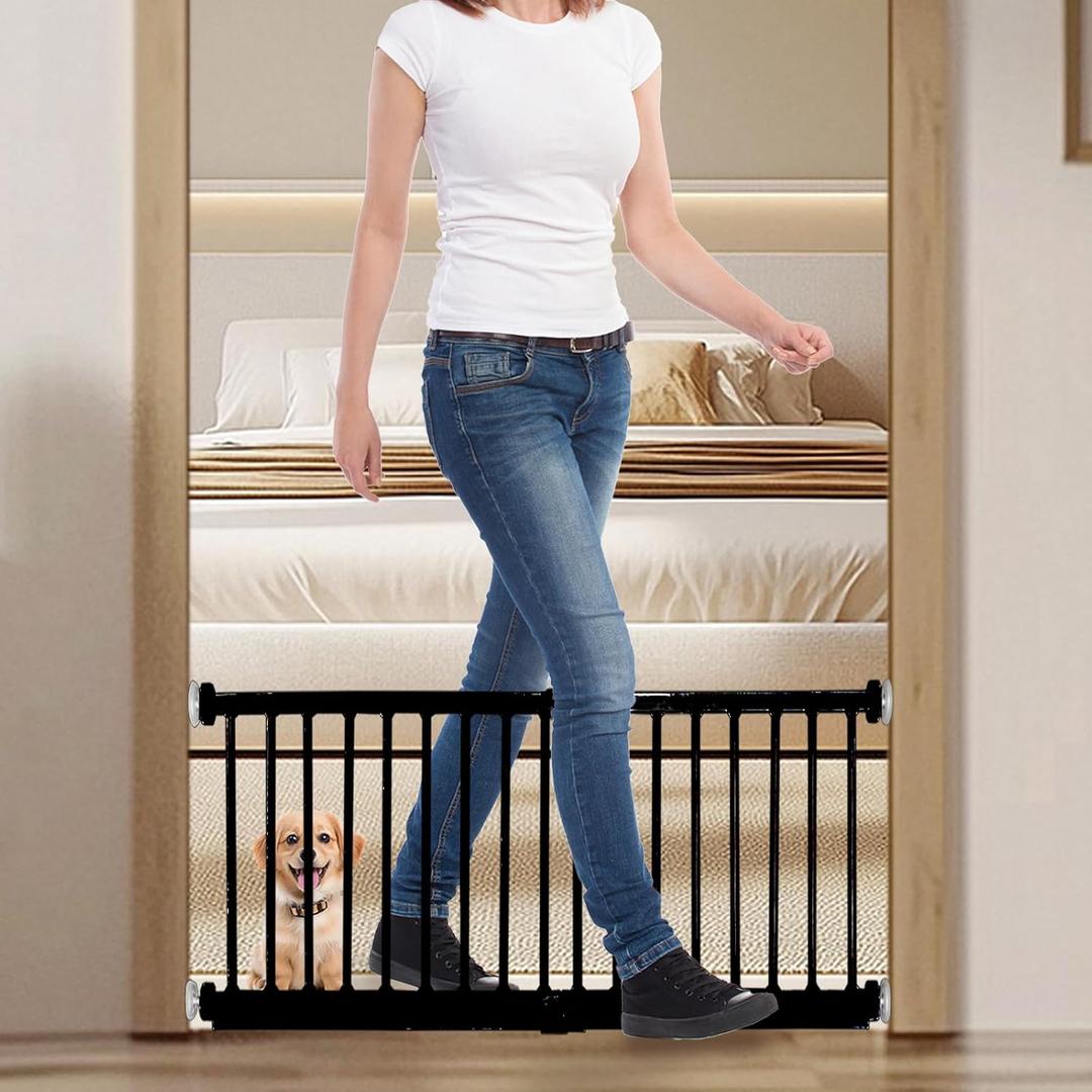 Dog Gate, SHYUJAJIE Adjustable Extra Wide Short Dog Gate,Small Pet Gate with 4 Extension Kits, Pressure Mounted for Doorways & Stairs (Black, 18-48" W*18" H)