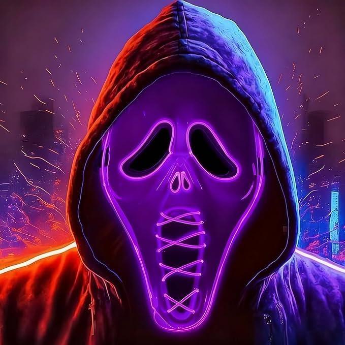 Ghost Face Mask,Halloween Screm Mask LED Scary Skull Mask Horror Full Head Masque Decorations Costume Creepy Cosplay