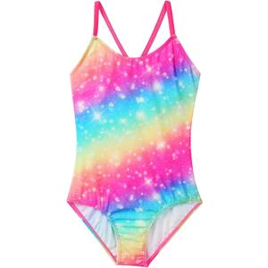 Girls One Piece Swimsuits UPF 50+ Beach Bathing Suit Little Kids Cute Quick Dry Swimwear 3-11 Years S460_Rainbow_128/ 134