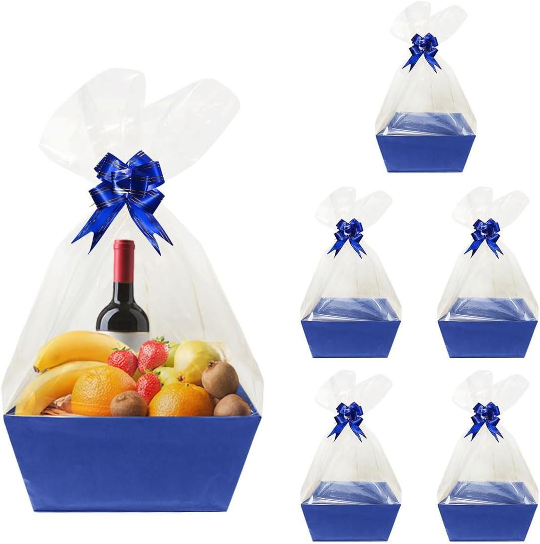 Worown 6 Pack Blue Cardboard Basket for Gifts Empty, Kraft Basket Kit with bags and Pull Bows for Packing Gift on Easter, Christmas, Birthday, Wedding Worown 6 Pack Blue Cardboard Basket for Gifts Empty, Kraft Basket Kit with bags and Pull Bows for Packing Gift on Easter, Christmas, Birthday, Wedding