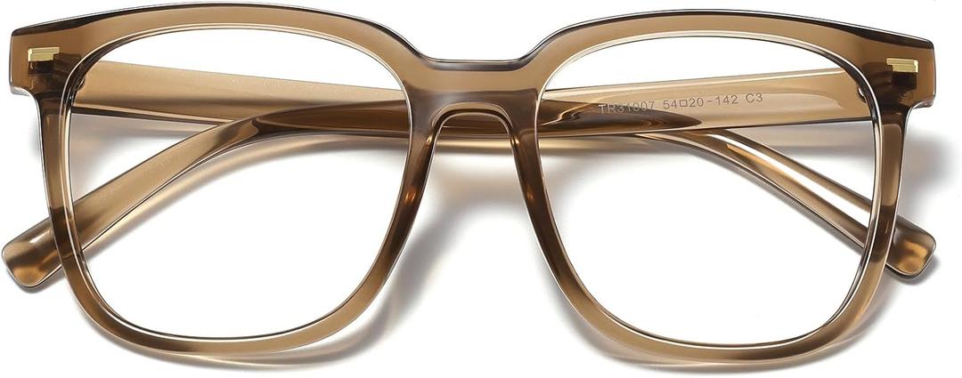 PANNER Oversized Square Blue Light Blocking Glasses for Women Men Anti Glare Reduce Eyestrain Computer Glasses (Brown)