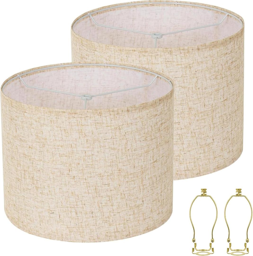 Lampshades Set of 2, 11" Top x 11" Bottom x 9.5" High, Drum Lamp shadesMedium Lamp shade, Beige Lampshade Natural Linen Hand Crafted, see installation video here
