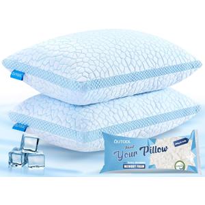 QUTOOL Double Sided Cooling Pillow for Hot Sleepers, Shredded Memory Foam Pillows Standard Size Set of 2, Adjustable Soft & Firm Gel Bed Pillow for Side, Back, Stomach Sleepers (Icy Blue)