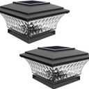 HUYIENO Solar Post Cap Lights Outdoor LED Lighting Deck Fence Cap Light Two Light Modes Warm White/Bright White Suitable for 4x4 Wooden Posts Black 2PK