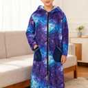 Funnycokid Boys Bathrobe Zipper Kids Soft Fleece Hooded Robe 12-14 Years