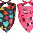 ADOGGYGO Valentine Dog Bandanas 2 Pack, Triangle Reversible Love Heart Scarf, Premium Durable Fabric, Pet Valentine Bandana for Extra Large Dogs (X-Large)