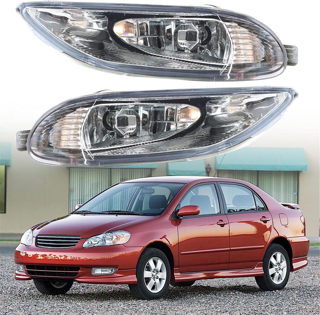 Silscvtt Fog Lights Assembly Replacement for 2005-2008 Corolla with Bulbs + Bezel Front Driving Fog Light Left+Right Side (Passenger & Driver Side)