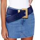 Chunky Western Belts for Woman, Boho Leather Belt with Big Buckle, Cowgirl Hip Fashion Accessory for Dresses (Blue)  L: Fit Waist Size 35"-40"
