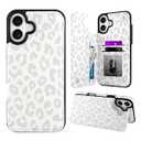 OOK for iPhone 16 Plus Case Wallet with Card Holder, Cute White Leopard Cheetah Pattern for Women Girls RFID Blocking 3 Card Slots Kickstand Flip Folio Leather Protective Shockproof Phone Case