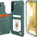 VANAVAGY Compatible for Galaxy S22+ Plus Wallet Case with RFID Blocking Card Holder, PU Leather Magnetic Clasp Kickstand Flip Phone Case Fits Car Mount for Women Men,Forest Green