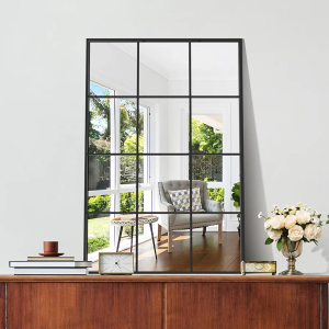 NIMURY Wall Mirror Black 66 x 96 cm, Decorative Metal Window Mirror in Patina Look, Rectangular Bathroom Mirror for Bathroom, Living Room
