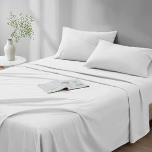 Comfort Spaces 100% Cotton Sheet Set Breathable, Lightweight, Soft with 12" Elastic Pocket Fits up to 14" Mattress, All Season Cozy Bedding, Matching Pillow Case, Twin White 3 Piece