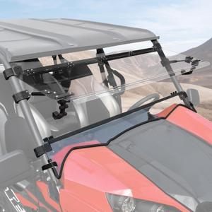 3-IN-1 Flip Up Windshield for Kawasaki Teryx 800 / Teryx4 800 2016-2025 Accessories, 1/5" Hard Coated PC Adjustable Fold Down Windscreen, Open / Vented / Closed