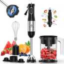 LINKChef 4 in 1 Immersion Blender Handheld, 800W with Titanium Steel Blades, 20 Speeds, Turbo Mode, Scratch-Resistant Stick Hand Blender with Whisk & Food Processor (Black+Silver)