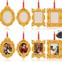 Vercraft 8 Pcs Mini Picture Frame Ornament for Christmas Tree Gold Vintage Photo Frames Antique Resin Oval Rectangle Tiny Ornamental with Hook and Ribbon for Xmas Tree Wall Decor (Classic)