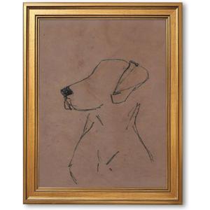 Gold Framed Minimalist Dog Sketch Wall Art Painting Neutral Line Drawing Dog Portrait Print Modern Pet Lover Picture Poster Simple Aesthetic Canvas Artwork for Room Bedroom Office Home Decor 12x16inch