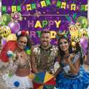 Mardi Gras Birthday Backdrop Purple Green Mask Feather Ballon Birthday Photography Background Women Men Carnival Masquerade Dancing Party Supplies (7x5FT)