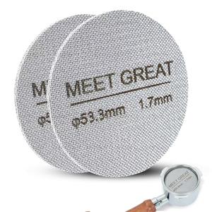 Meet Great- 2 Packs 53.3mm Espresso Puck Screen, 1.7mm Thickness 150μm 316L Stainless Steel, Upgraded Reusable Coffee Filter Screen for 54mm Breville Portafilter Filter Basket