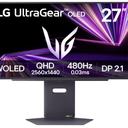 LG 27GX790A-B 27-inch Ultragear OLED Gaming Monitor QHD 1440p 480Hz, 0.03ms, DisplayPort 2.1, True Black 400, NVIDIA G-Sync, AMD FreeSync Premium Pro, HDMI, USB, Tilt/Height/Swivel/Pivot Stand, Black