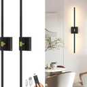iThird Battery Operated Wall Sconce Set of 2: Rechargeable Wall Lights Wireless Sconces with Touch and Remote, 360 Rotate Magnetic Wall Scone Lighting Decor for Bedroom Living Room Hallway, 31.7Inch (Black)