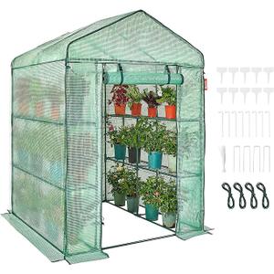 VEVOR Walk-in Green House, 55.5 x 55.5 x 78.7 inch, Portable Greenhouse with Shelves, High Strength PE Cover with Roll-up Zipper Door and Steel Frame, Set Up in Minutes, for Planting and Storage