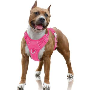 BARKBAY No Pull Dog Harness Large Reflective Dog Harness with Front Clip and Easy Control Handle for Walking Training Running with ID tag Pocket(Pink, L)