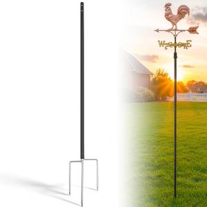 Full Size Weathervane Garden Pole with Three Pronged Ground Stake Fits up to 3/4" Rod, Fit Lawns, Flower Beds, Patios, or Country Farmhouses, Black Powder Coated Stee, 55"