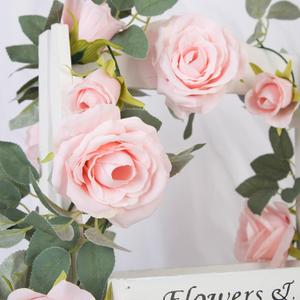TELDRASSIL 4Pcs(26 FT) Artificial Rose Vine Fake Flower Garland Fake Silk Rose Hanging Vine for Wedding Party Background Arch Garden Background Decoration (Pink)