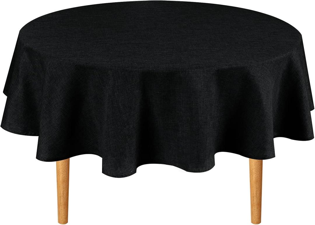 Hiasan Round Linen Tablecloth 40 Inch - Wrinkle and Stain Resistant Washable Polyester Fabric Table Cloth for Dining Room Kitchen Party, Black